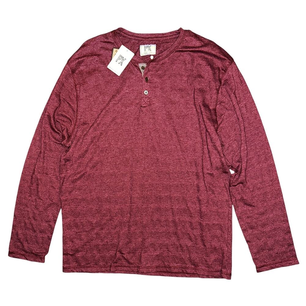 NWT PX Clothing Knit Long Sleeve Henley Burgundy 2XL